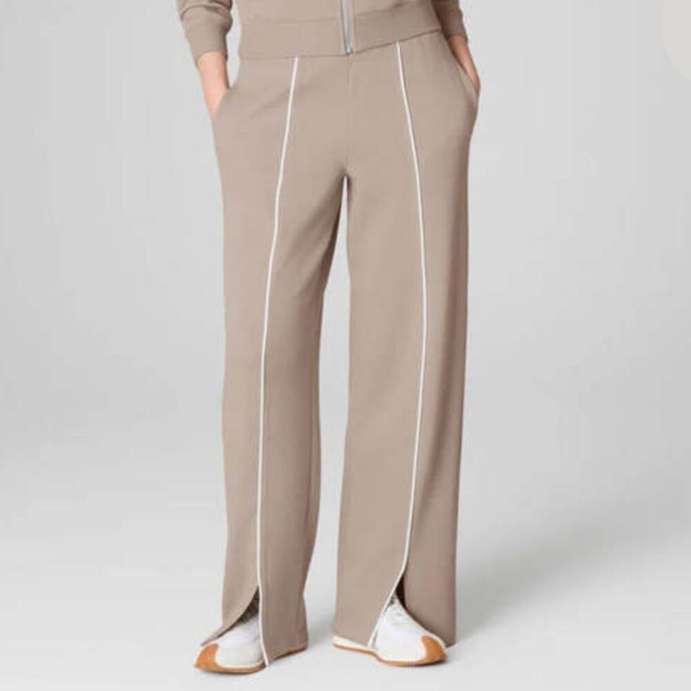 NWT Spanx Airpique Straight Track Pants Split Hem Ashwood Tan Travel 2X Petite - Picture 2 of 16